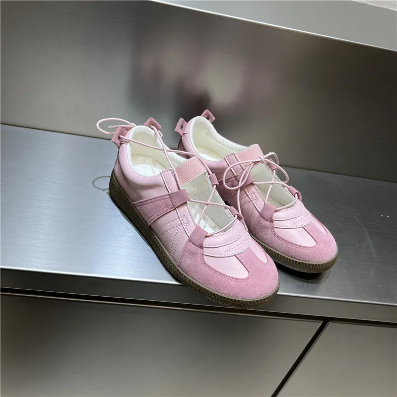 2024 Women Spring Summer New Soft Leather Korea Y2k Designer Casual Ballet Sports Athletic Training Flat Sneakers Female Shoes