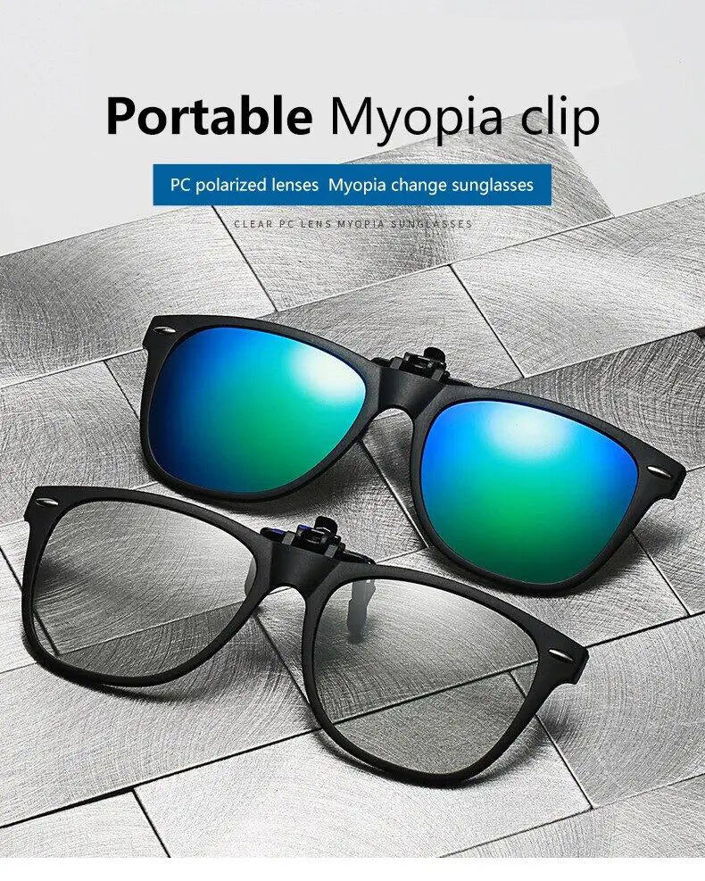 TR90 Polarized Clip On Sunglasses For Men Women Flip Up Photochromic Sunglasses Night Vision Driving Glasses