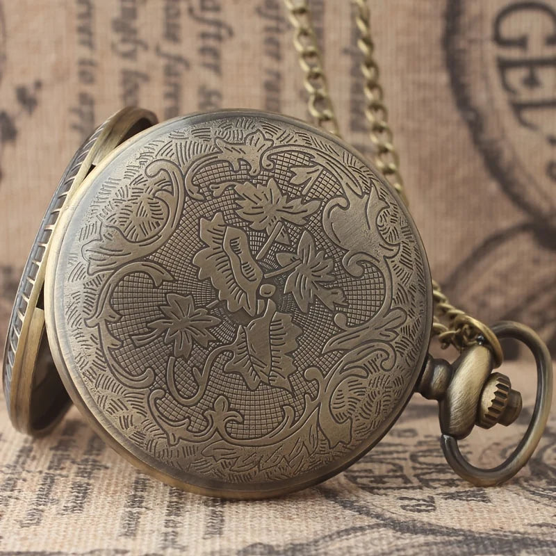 Carved hollow flip pocket watch Korean version minimalist retro necklace watch hanging neck portable quartz watch