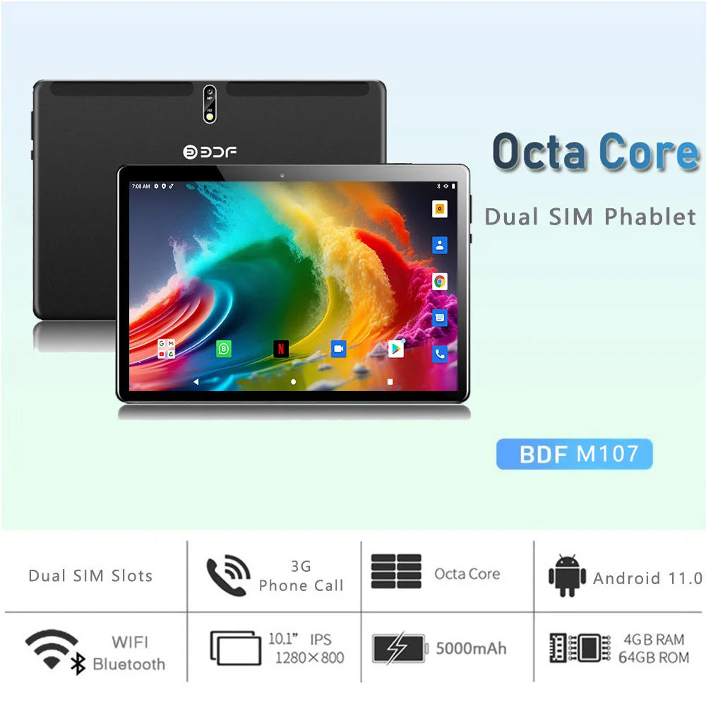 BDF-M107 Global Version 10.1" Tablet Pc Octa Core 4GB RAM 64GB ROM Dual SIM Cards Wifi 3G Phone Call Tablets Google Play 5000mAh