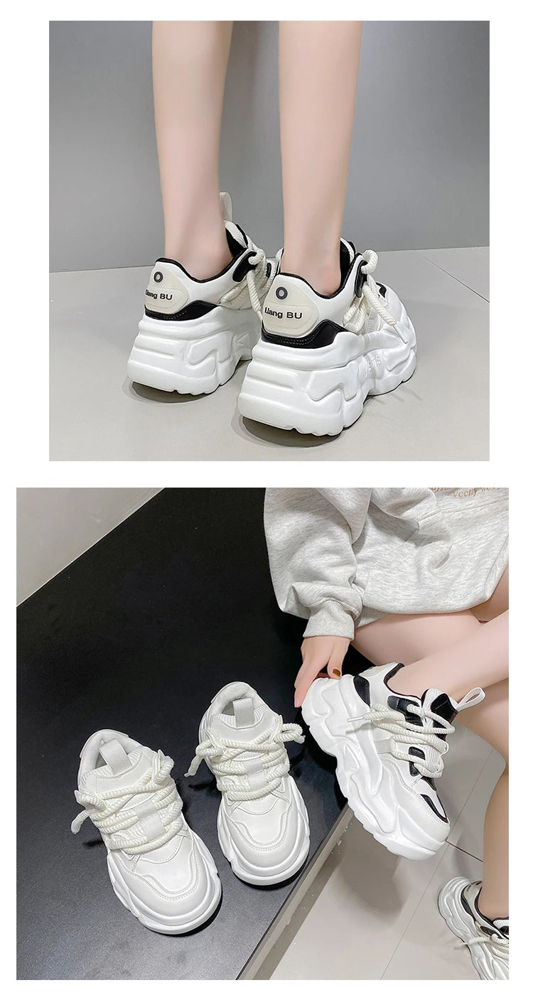 New Fashion High Platform Sneakers Women Spring Autumn Lace Up Comfort Ventilate Wedges Height Increasing Shoes Footwear