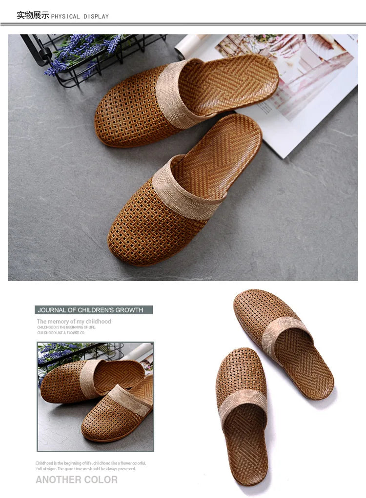 Women for Shose Slippers Summer Beach Flip Flops Breathable Linen Flat Slippers Female Casual Flax Bow Ladies Men Sandals