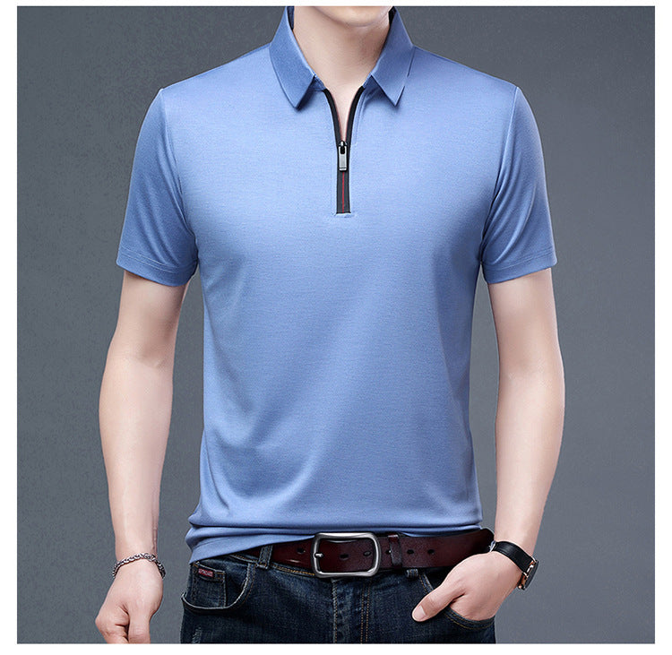 2023 Summer Men's Ice Silk Cool Polo Short Sleeve T-shirt Large Thin T-shirt Short Sleeve Polo Shirt Business Casual Shirt