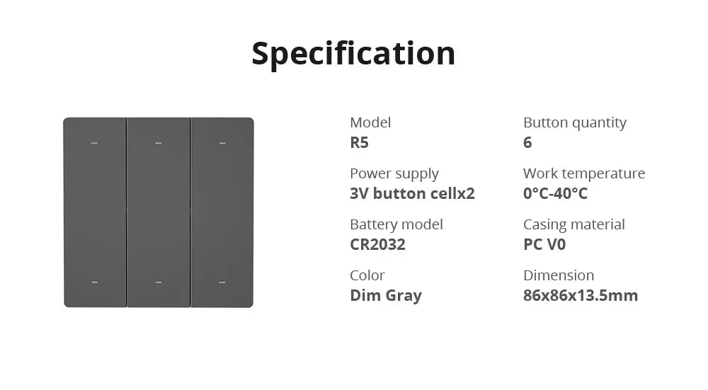 SONOFF SwitchMan R5 Scene Controller with Battery 6-Key Free-Wiring eWeLink Remote Control Works SONOFF M5 / MINIR3 Smart Switch