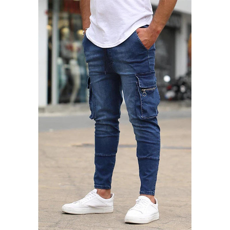 New Men's Slim Fit Stretch Jeans Casual Fashion Multi Pocket Cargo Denim Pants High Street Men's Jeans Work Hip Hop Trousers