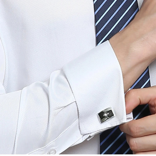 Classic French Cuff Men's Dress Shirt Long Sleeve Male Formal Wedding Party White Black Oversized Cufflink Shirts with Pocket