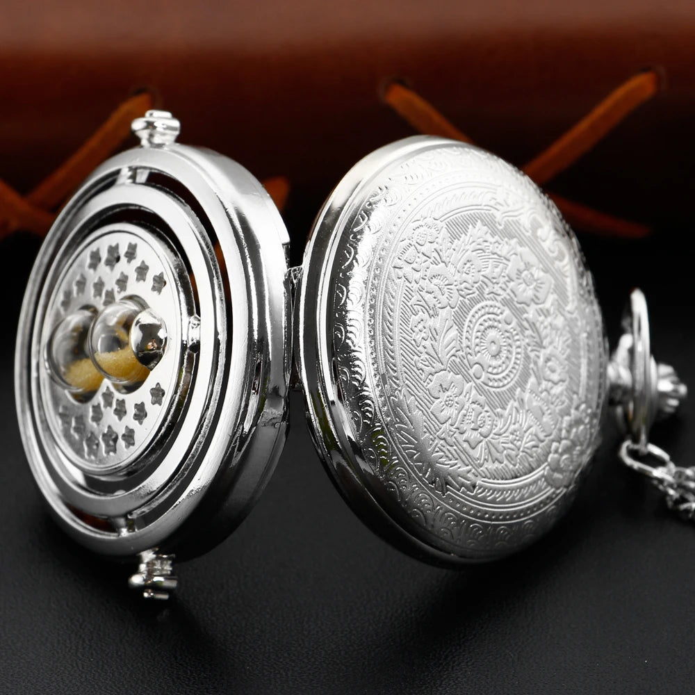 Exquisite Small Hourglass Silver Men's and Women's Quartz Pocket Watch Retro Fashion Necklace Pendant Student Festival Gift