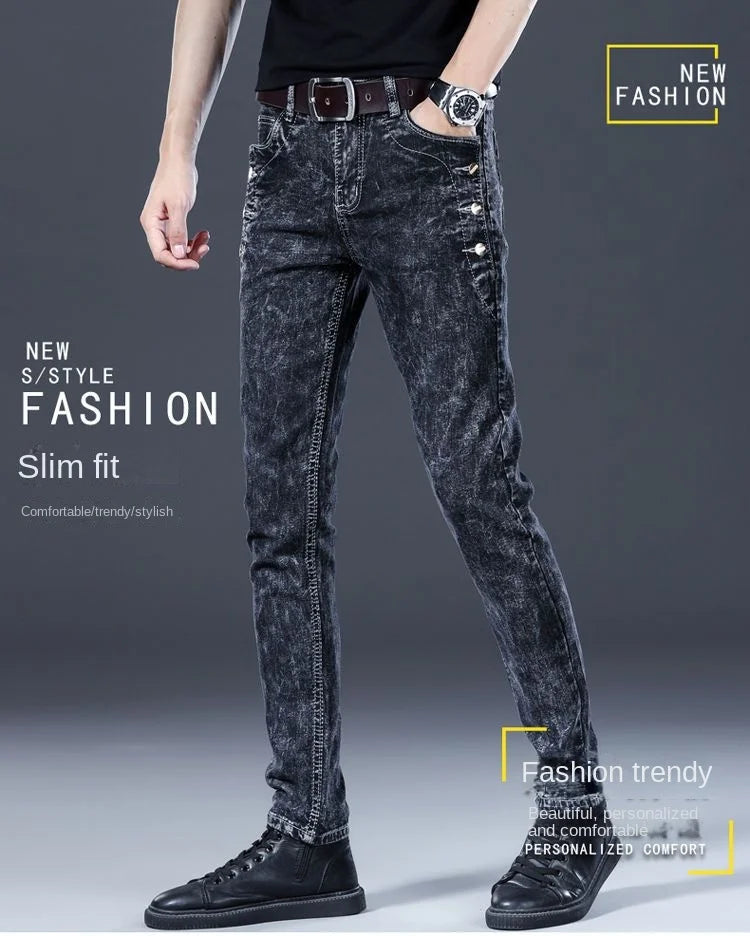 Fashion Stylish Korean Style Clothes Classic Kpop Streetwear Luxury Slim-Fit Smoke Gray Men's Jeans Casual Cowboy Pants for Men