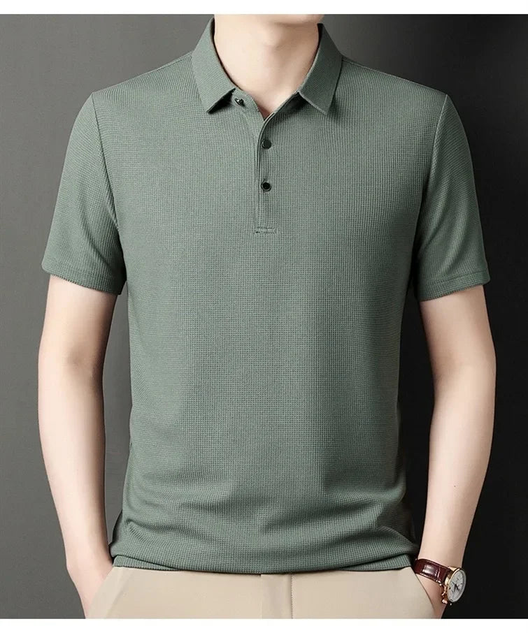 7 Colors Men's Short Sleeved Lapel Polo Shirt  Loose Fitting Men's Trendy Top Summer Solid Color T-shirt