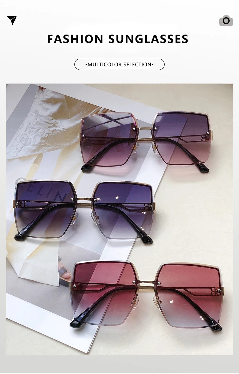 Classic Vintage Square Sunglasses Woman Gradient Mirror Frameless Sun Glasses Female Retro Fashion Rimless Oculos De Sol