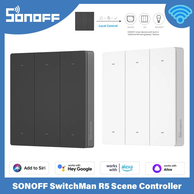 SONOFF SwitchMan R5 Scene Controller with Battery 6-Key Free-Wiring eWeLink Remote Control Works SONOFF M5 / MINIR3 Smart Switch