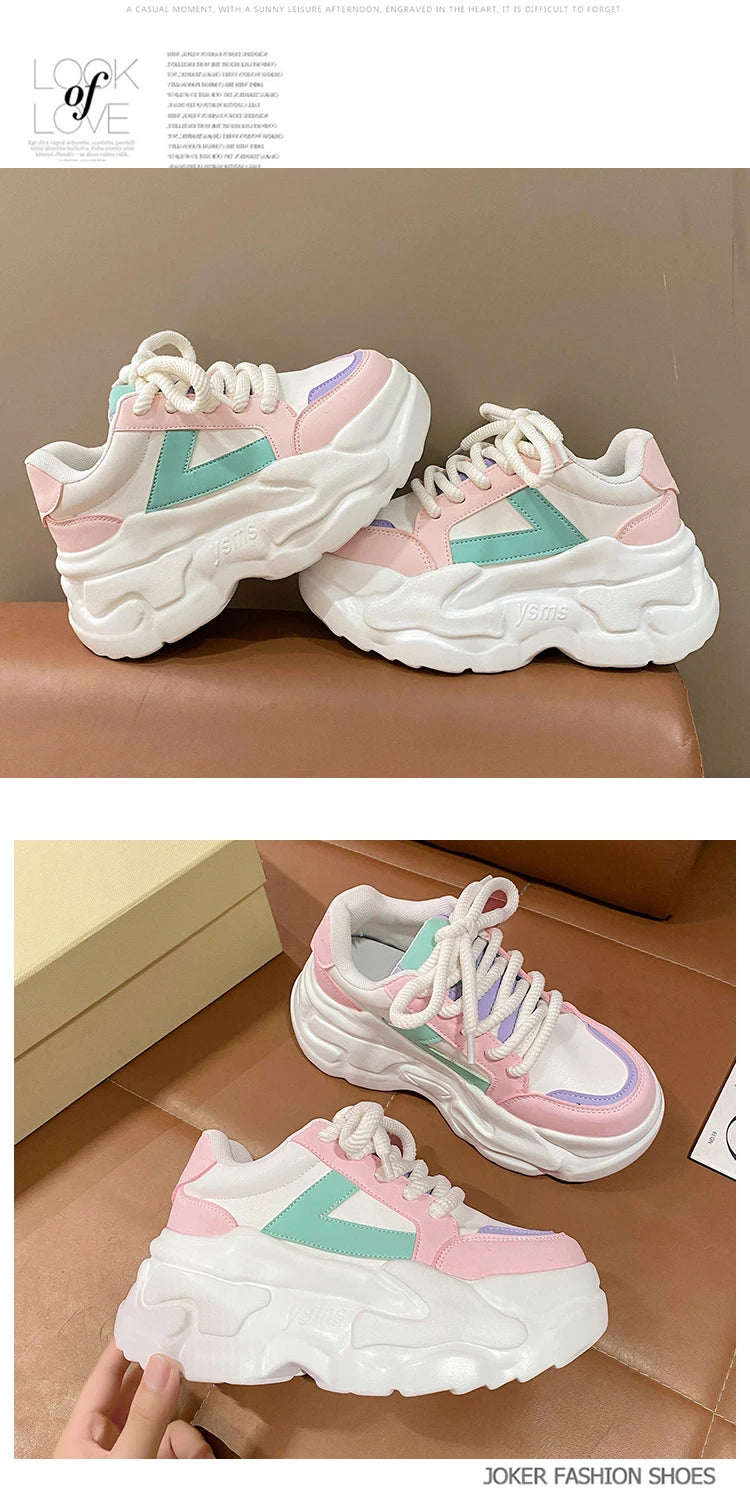 New Fashion High Platform Sneakers Women Spring Autumn Lace Up Comfort Ventilate Wedges Height Increasing Shoes Footwear