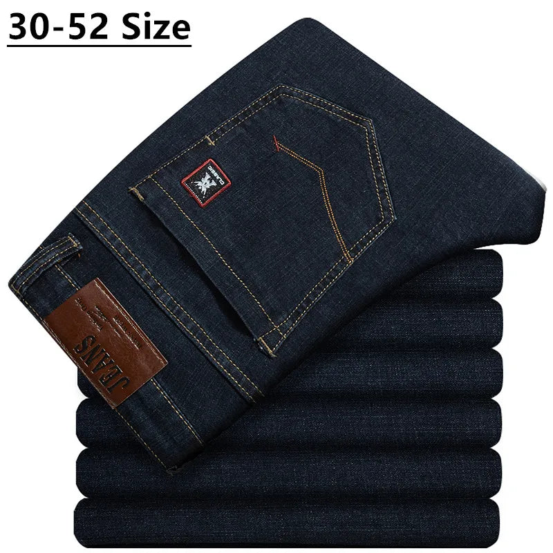 Plus Size 42 44 46 48 50 52 Men's Classic Black Jeans Business Casual Straight Loose Denim Stretch Jeans Male Brand Trousers