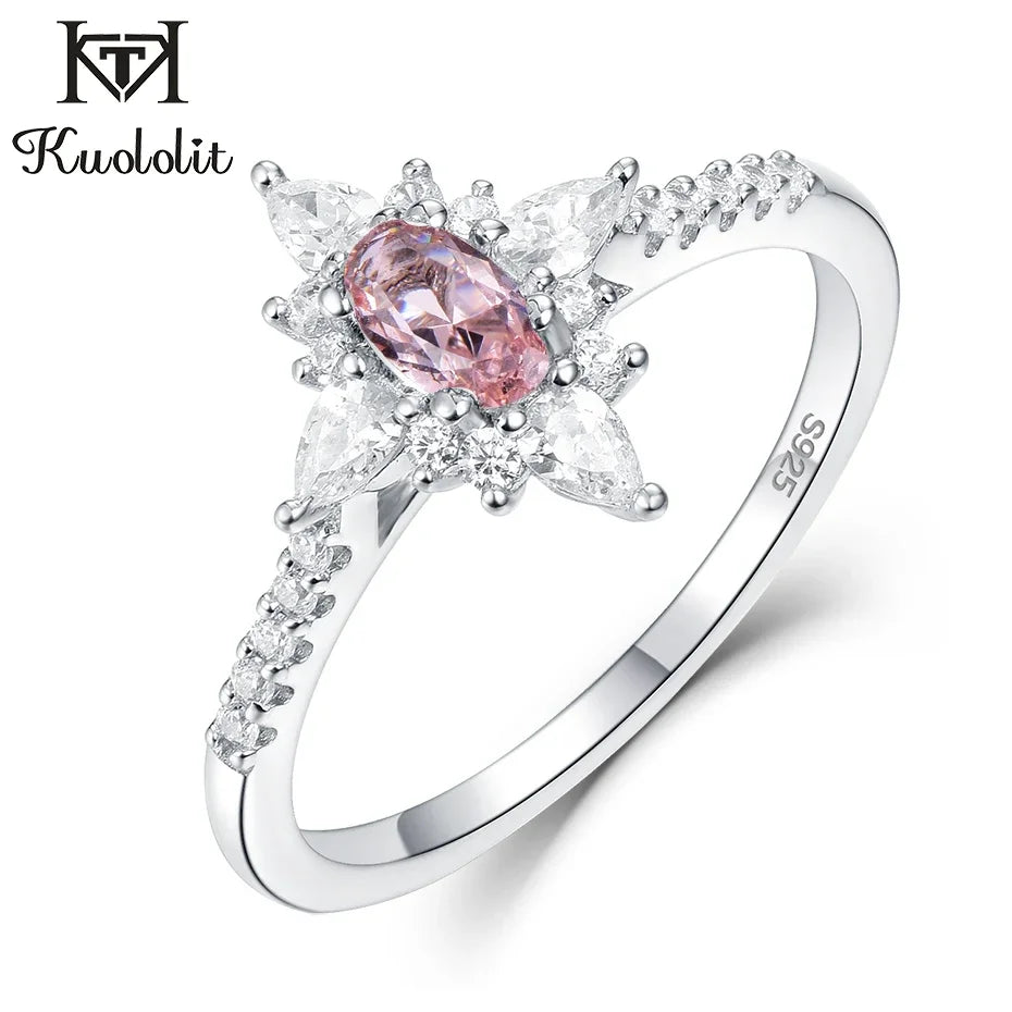 Kuololit Morganite Gemstone Rings for Women 925 Sterling Silver Oval Cut Created Stone  Ring Engagement bride Gifts Fine Jewelry