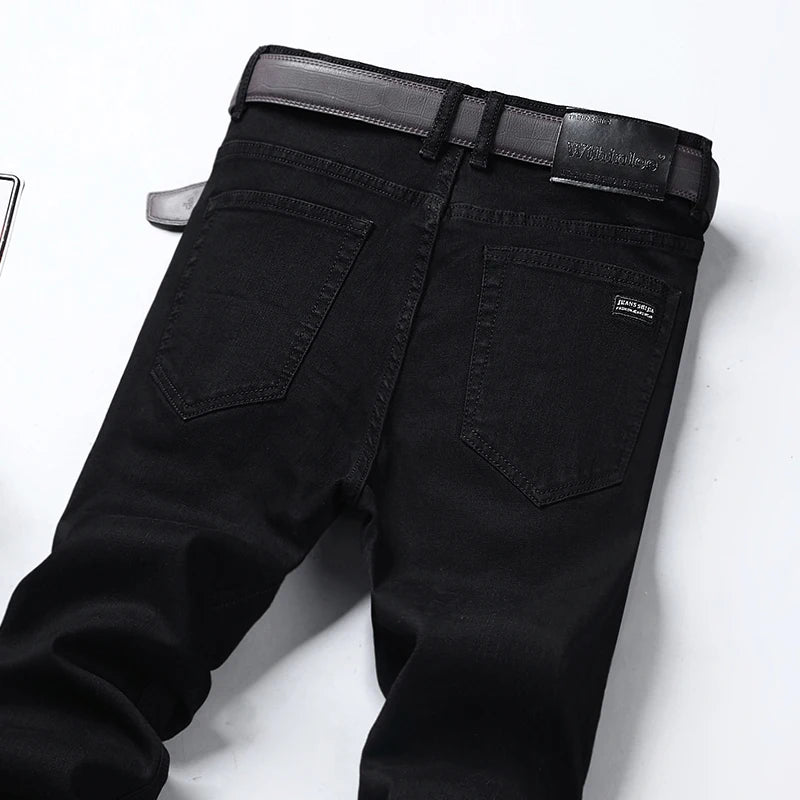 Wthinlee New Business Men's Jeans Casual Straight Stretch Fashion Classic Blue Black Work Denim Trousers Male Brand Clothing