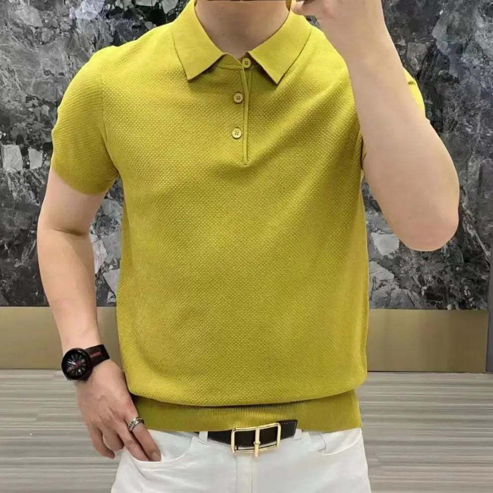 Fashion Light Luxury Men's Solid Short Sleeve Polo Shirts Summer New Comfy Lapel Business Casual Tops Men Korean Leisure T-shirt