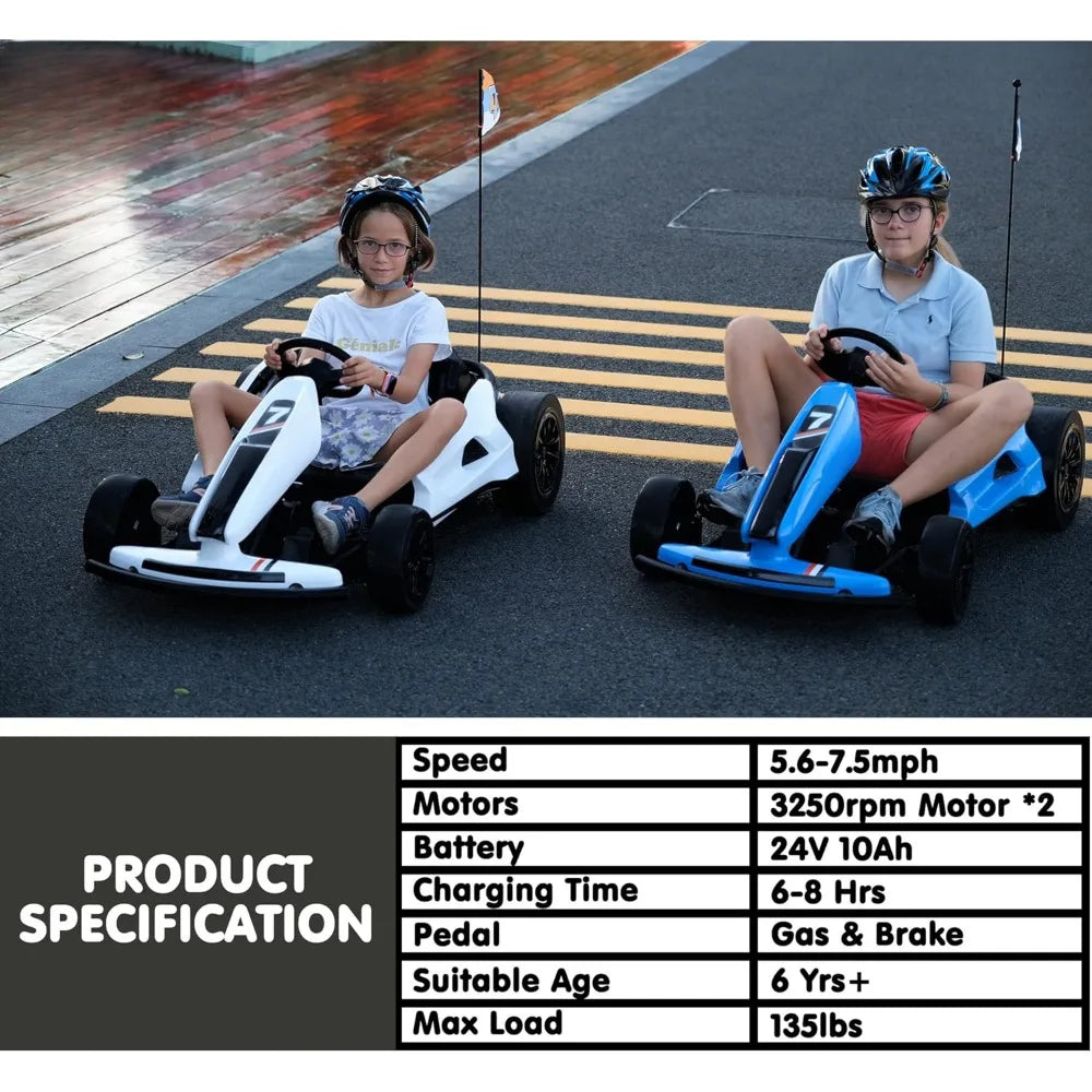 Sopbost Electric 24V Battery Powered Pedal Go Karts for 6+ Kids Adults Ride on Car Electric Vehicle Car Racing Drift Car