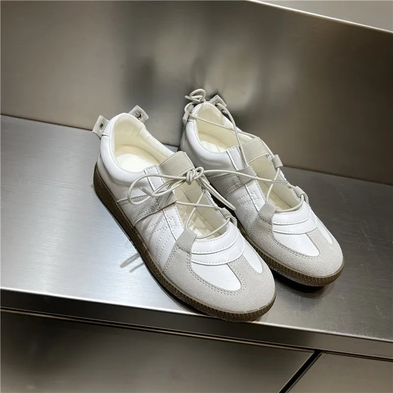 2024 Women Spring Summer New Soft Leather Korea Y2k Designer Casual Ballet Sports Athletic Training Flat Sneakers Female Shoes