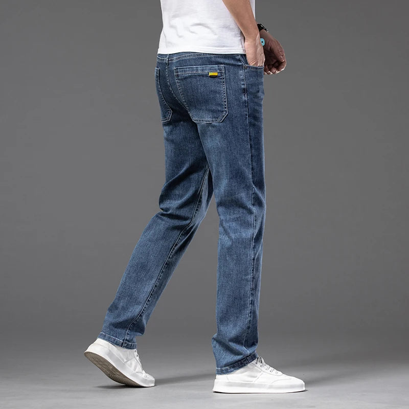 2024 Summer New Men's Thin Jeans Elastic Waist Loose Straight Comfortable Casual Denim Pants Brand Trousers Plus Size 42 44 46