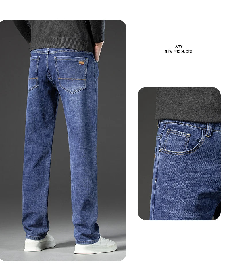 Large Size 40 42 44 46 Men's Loose Straight Jeans 2024 Spring New Business Casual Stretch Trousers Smoke Gray Denim Pants Male