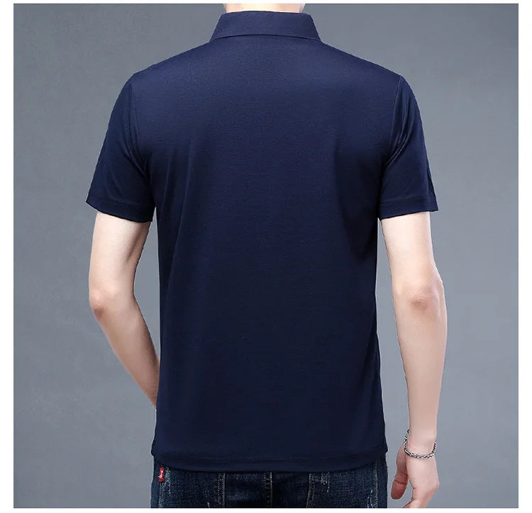 2023 Summer Men's Ice Silk Cool Polo Short Sleeve T-shirt Large Thin T-shirt Short Sleeve Polo Shirt Business Casual Shirt