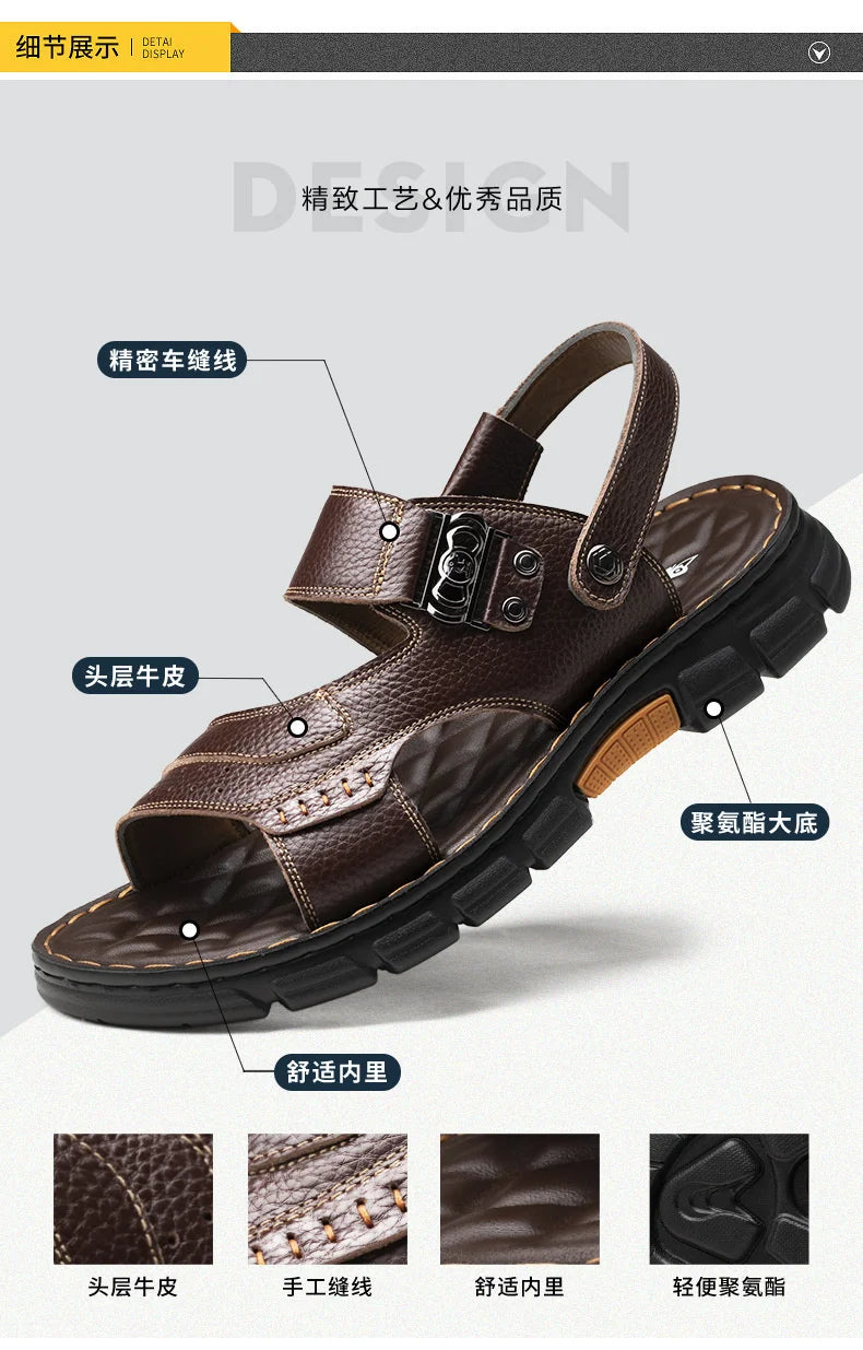 Sandals Shose Men Casual Shoes Summer Breathable Non-slip Antiskid Leather Flat Beach Plover Top Men's Debardeur Homme