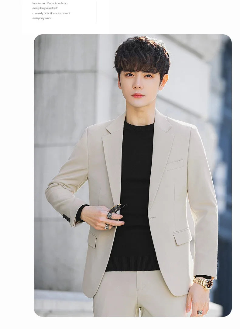 S-6XL Men's Business Casual Blazer Korean Trend Slim Fit Solid Color Suit Jacket Elegant Luxury Blazers Single Top Groom Wedding