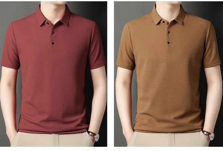 Summer Men's Short Sleeved Lapel T-Shirt Solid Color POLO Shirt Loose Top