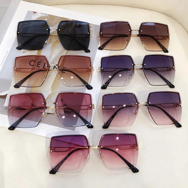 Classic Vintage Square Sunglasses Woman Gradient Mirror Frameless Sun Glasses Female Retro Fashion Rimless Oculos De Sol