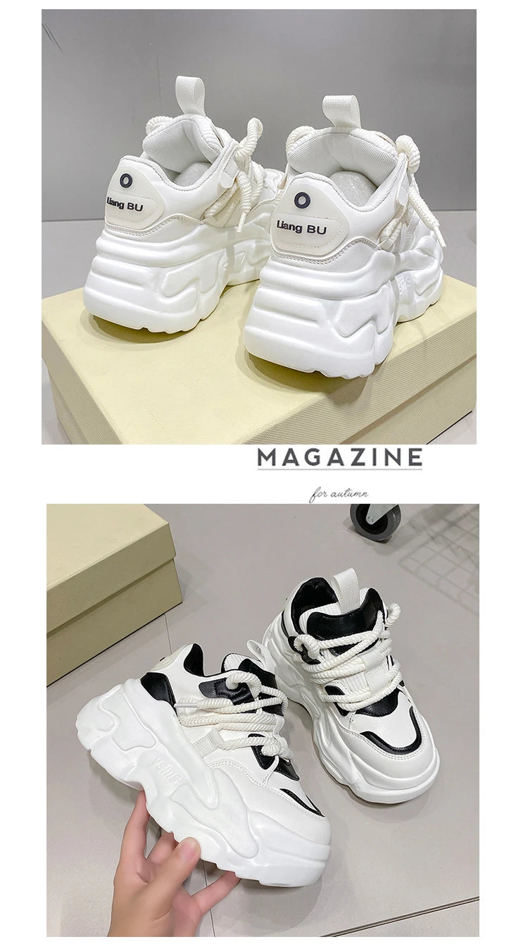 New Fashion High Platform Sneakers Women Spring Autumn Lace Up Comfort Ventilate Wedges Height Increasing Shoes Footwear