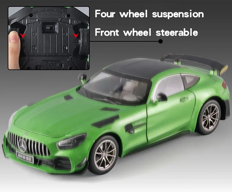 Large 1/18 Mercedes Benz AMG Gtr Model Car Metal Diecasts Vehicle Collectable Hobbies Sound & Light Miniature Toy For Boys Child