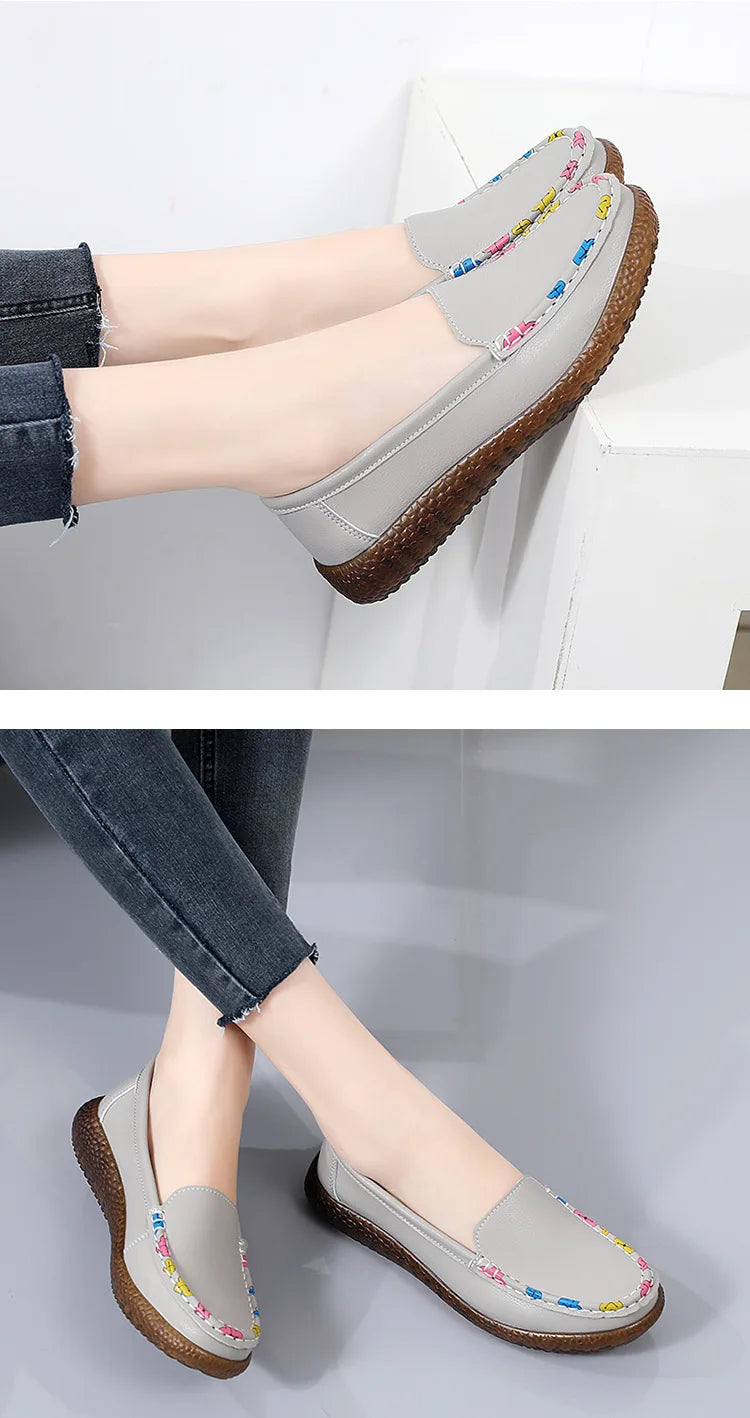 Spring Summer Leather Women's Lightweight Breathable Casual Flats Shoes Women Loafers Walking shoes