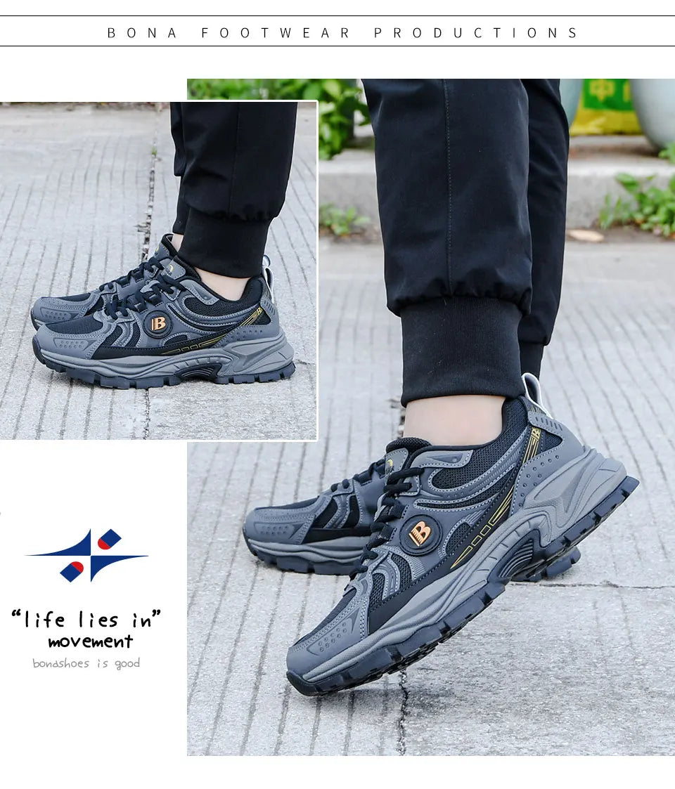 BONA 2023 New Designers Action Leather Mesh Jogging Shoes Men Breathable Running Shoes Walking Sports Sneakers Athletic Trainers