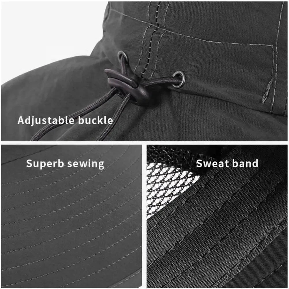 Wide Brim Sun Hat with Neck Flap for men women Adjustable Outdoor 50+UPF Protection Safari Cap Hiking Fishing Hat