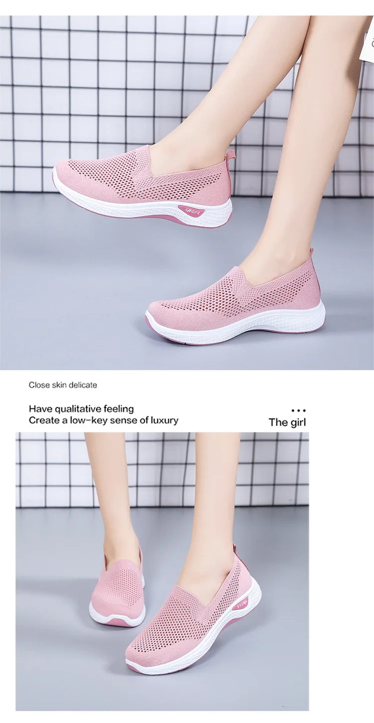 Women's Shoes Summer Comfort Plus Size Ladies Mesh Breathable Sneaker Socks Women Light Casual Sports Shoes Flat Women Loafers