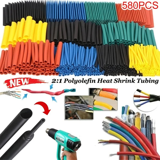 Easy-Apply 580pc Cable Sleeve Kit - Multi-Size Durable Heat Shrink Tubing, Professional Wire Insulation, 2:1 Shrink Ratio