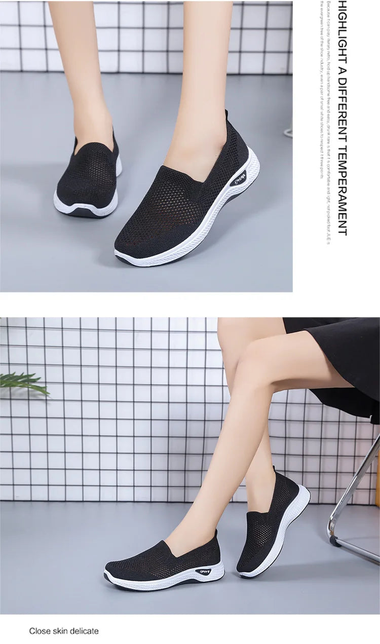 Women's Shoes Summer Comfort Plus Size Ladies Mesh Breathable Sneaker Socks Women Light Casual Sports Shoes Flat Women Loafers