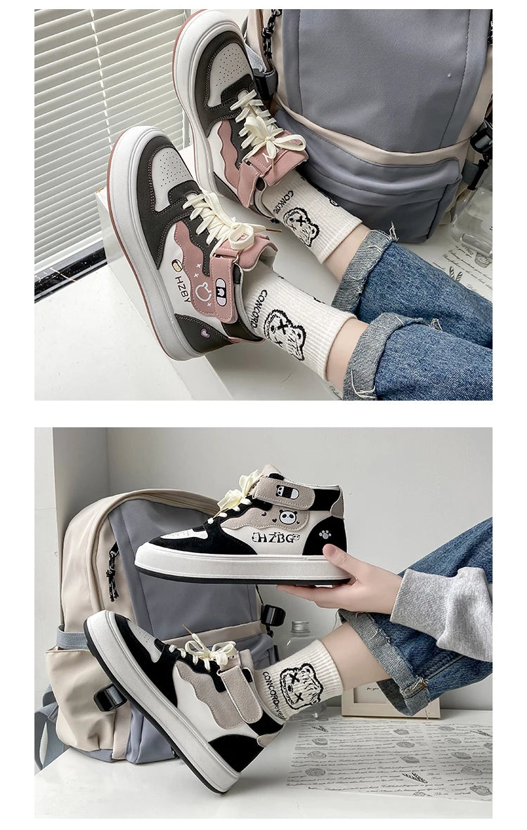 Autumn Winter High Top Sneakers Women Panda Sneakers for Teenage Girls Cute Womens Sports Shoes Kawaii Luxury Trend Ladies Shoes