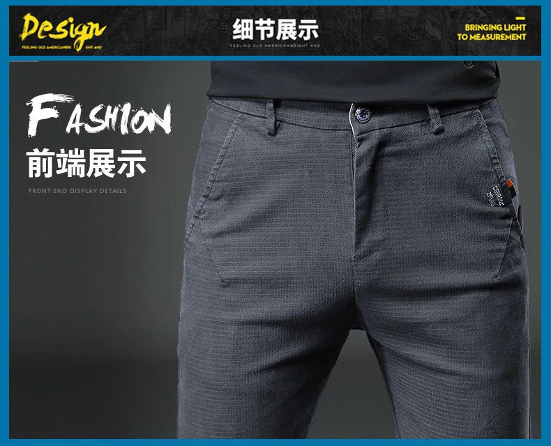 2023 Spring and Autumn New Classic Fashion Solid Color Elastic Jeans Men's Casual Slim Breathable High-Quality Small Feet Pants