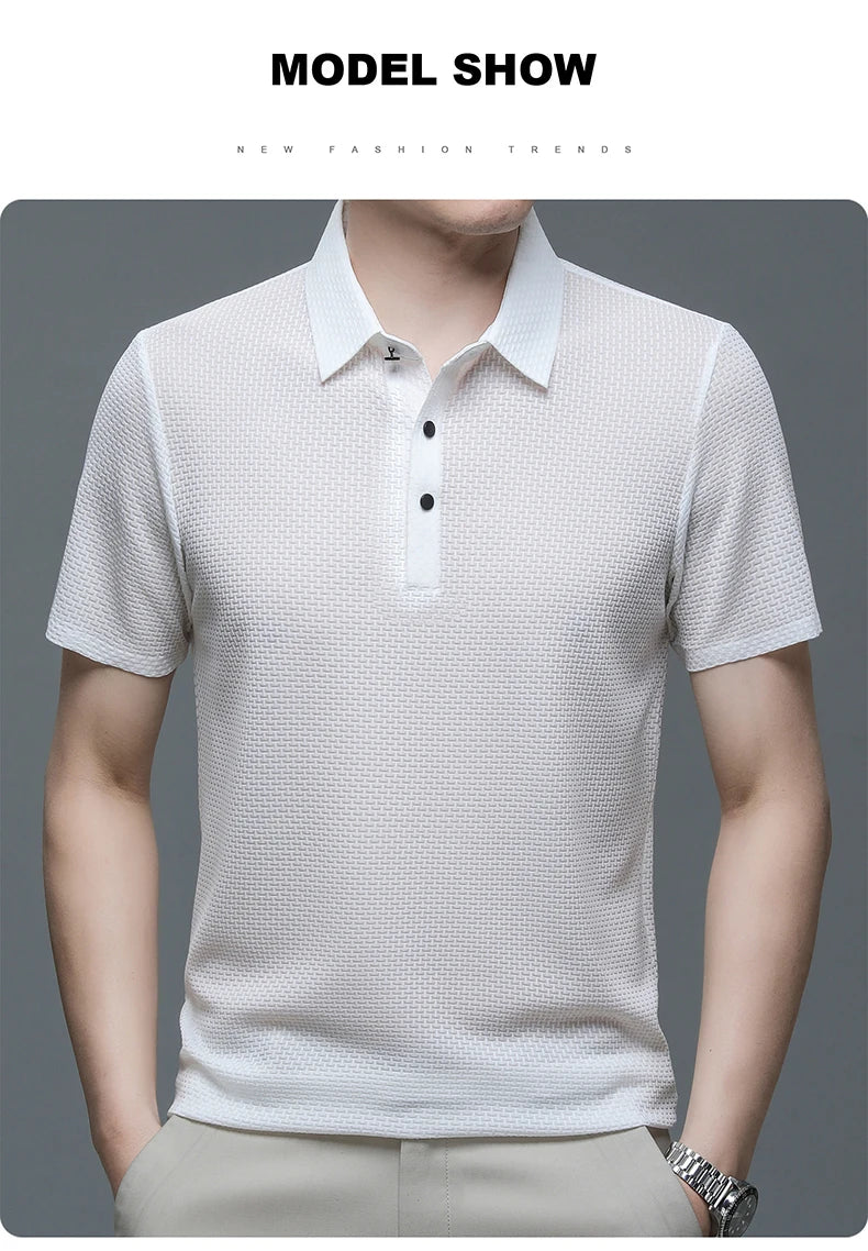 Asian Sizes Golf shirt Summer New Men's Lop-up Hollow Short-sleeved Polo Shirt Ice Silk