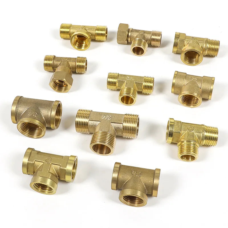 Pneumatic Plumbing Brass Pipe Fitting Male/Female Thread 1/8" 1/4" 3/8" 1/2" BSP Tee Type Copper Fittings Water Oil Gas Adapter