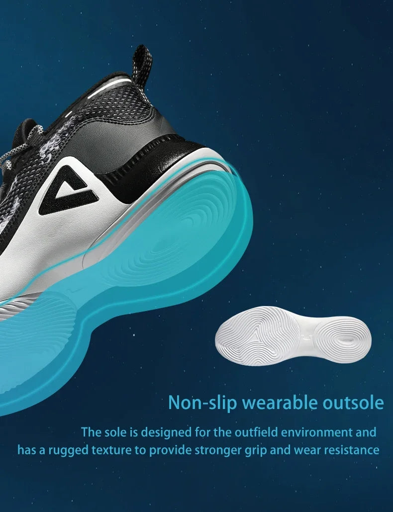 PEAK Men Basketball Sneakers P-MOTIVE Breathable Cushion Sports Shoes Outdoor Wearable Non-slip Athlete Sport Shoes EW02071A