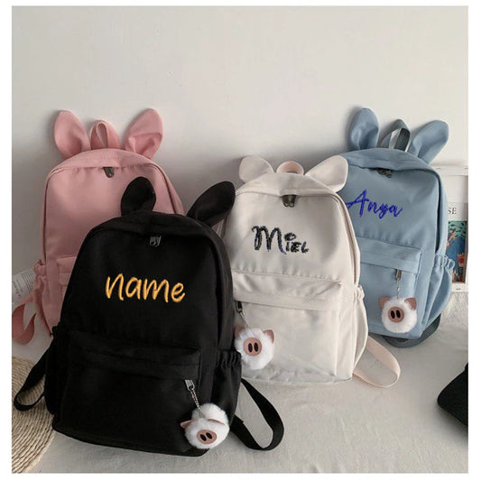 Personalized And Simple Rabbit Ears New Fashion Nylon Fabric Backpack Customized Embroidery Name Men's And Women's Student Bag