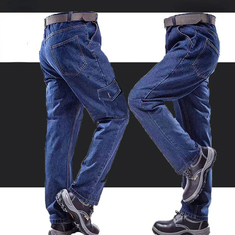 Overalls Pants Men's Clothing Trousers Wear-Resistant Anti-Scald Thickening Cotton Workwear Denim Work Pants Multiple pockets