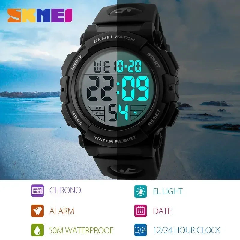 SKMEI 1258 Men Multifunction Watches Military 5Bar Waterproof Digital Watch Relogio Masculino Fashion Outdoor Sport Watch