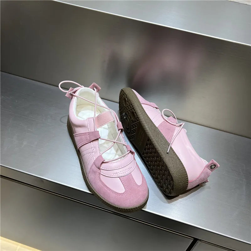 2024 Women Spring Summer New Soft Leather Korea Y2k Designer Casual Ballet Sports Athletic Training Flat Sneakers Female Shoes