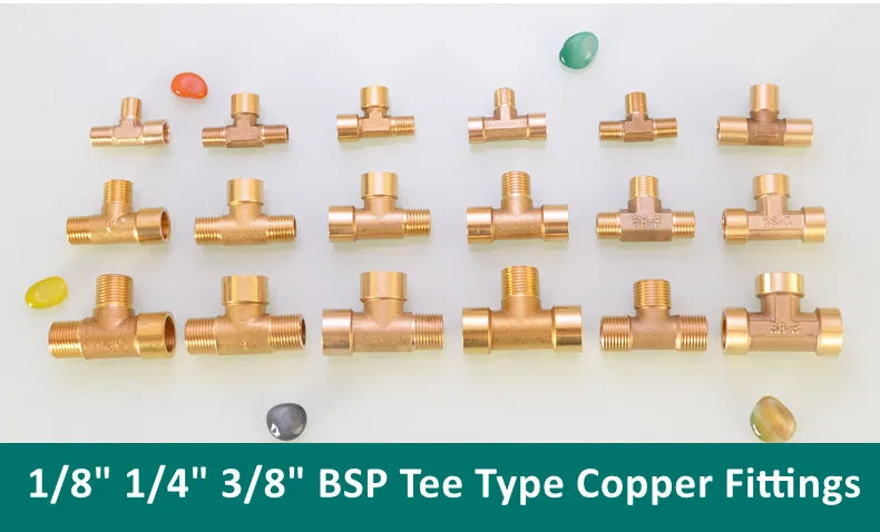 Pneumatic Plumbing Brass Pipe Fitting Male/Female Thread 1/8" 1/4" 3/8" 1/2" BSP Tee Type Copper Fittings Water Oil Gas Adapter