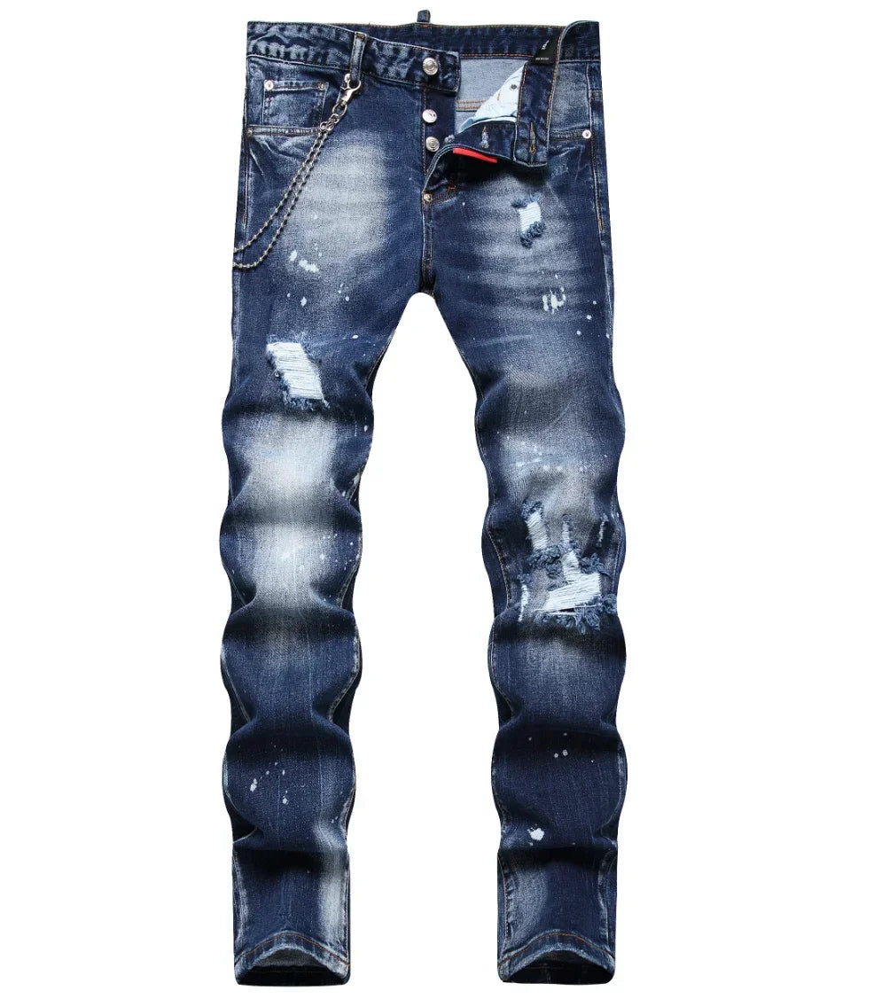 Y2k Mens Jeans New Men's Ripped Jeans Luxury Men Skinny Jeans Light Blue Holes Pants Quality Male Stretch Slim Fashion Trousers