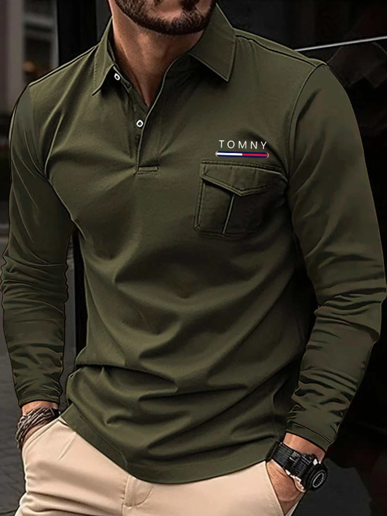 2024 Spring and Autumn Men's Long sleeved Polo Office Business Shirt Leisure Fitness Sports T-shirt High Quality Shirt