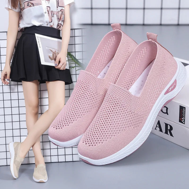 Women's Shoes Summer Comfort Plus Size Ladies Mesh Breathable Sneaker Socks Women Light Casual Sports Shoes Flat Women Loafers